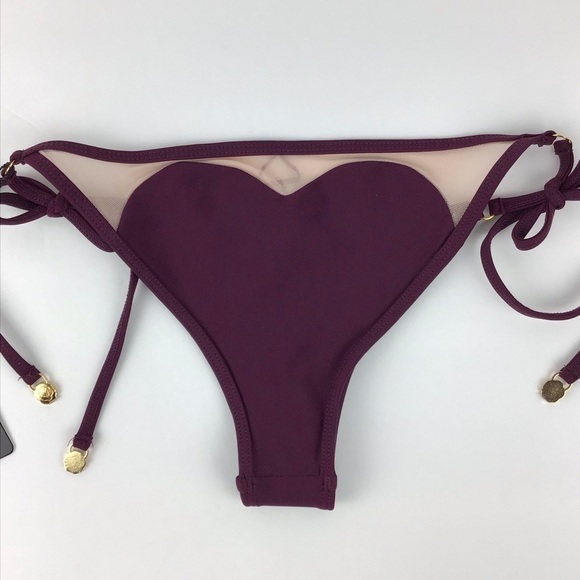 Wildfox Amora Purple Heart Tie Bikini Bottom l S - Picture 3 of 8